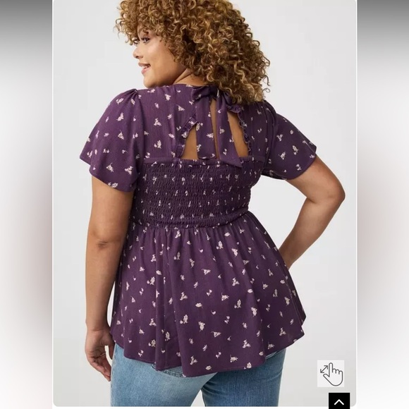 Torrid Cherished Ditsy Floral Magnetite Purple Smocked Babydoll Plus Size 4X NWT - Picture 2 of 8